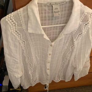 American Rag White Crochet Accent Blouse